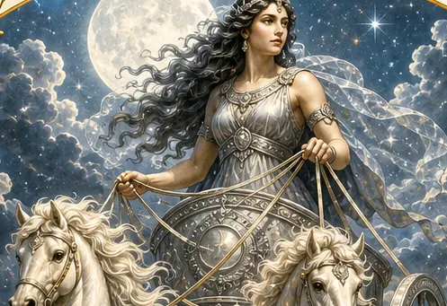 Ilustración de Selene en su carro